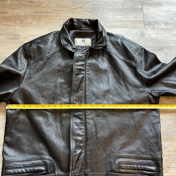 Striwa Leather Jacket Vintage Black Men XL Winter 90s Zip Button Pockets - Picture 5 of 10